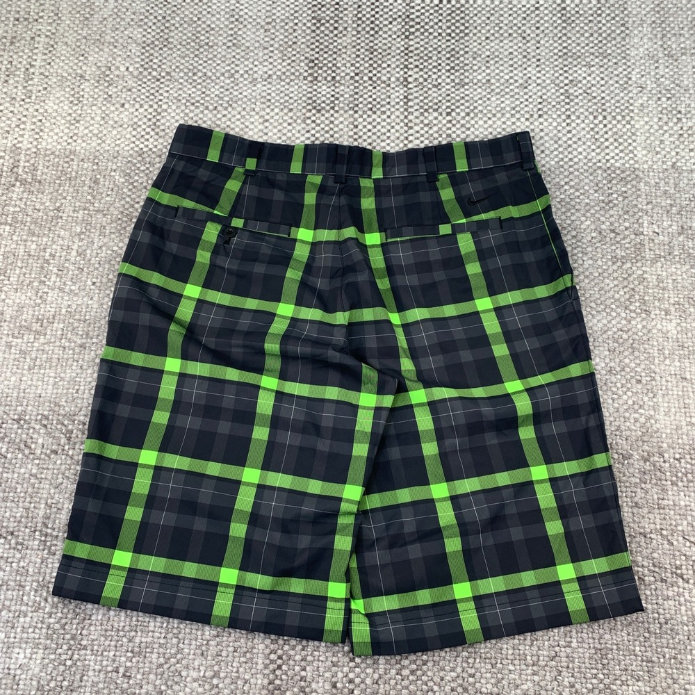 Nike Golf Shorts Mens 34 Neon Green Charcoal Plaid Dri-FIT Athletic